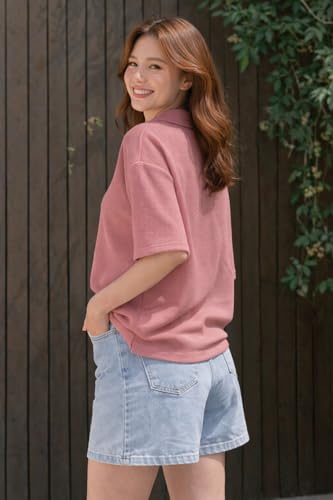 Image of Zilcon Oversized Tshirts for Women V-Neck Summer Short Sleeve Casual Loose Top