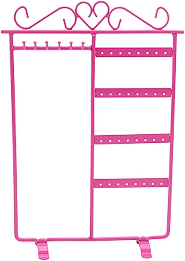 Jewelry Display Stand 32 Holes 6 Hooks Earring Necklace Chain Hang Stand Holder Display Rack 4 Tiers Storage Jewelry Show Rack Organizer Space Saving Mall Jewelry Shelf (Color : White) (Pink )