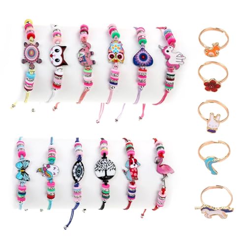 12 Pulseras Trenzadas Para Niñas, 5 Anillos, Pulseras De Cumpleaños Para Niñas, Pulseras De Decoración De Fiestas, Pulseras Ajustables