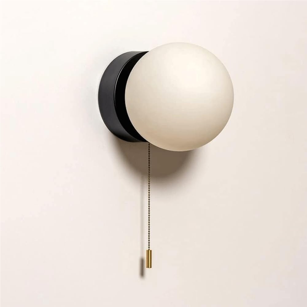 HUAYUSEDF Modern Wall Sconce with Pull Chain Switch, G9 Globe Lamp, White Glass Shade Mount Light, Nordic Lighting Fixture, Headboard for Bedroom, Living Room(White)(Dark)