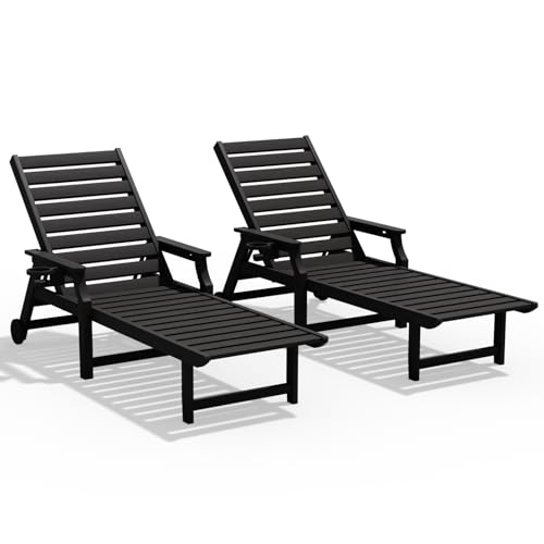 Adjustable Patio Chaise Lounger with Wheels 2pcs