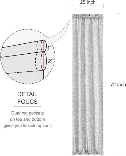 Image of VOGOL Leaf Print Door Curtains, Linen Textured Decorative Front Door Panels, Rod PocketLight Filtering Curtain Panel for Kitchen, 1 Piece, 25 x 72 in