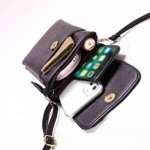 Black PU Leather Phone Bag Small Crossbody Shoulder Bag Mobile Phone Pouch 4 Layer Wallet Purse Adjustable Strap Handbag for Women Girls3