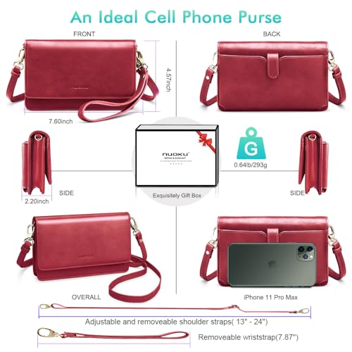 Image of nuoku Women Small Crossbody Bag Cellphone Purse Wallet with RFID Card Slots 2 Straps Wristlet