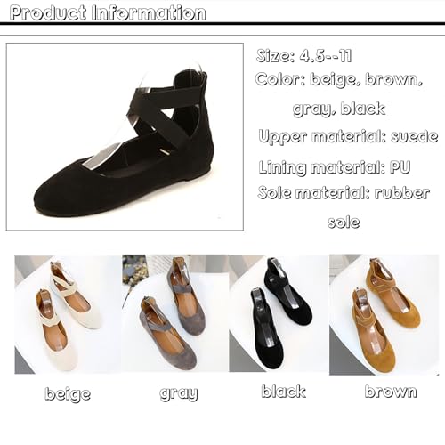 Women's Suede Elastic Strap Ballet Flats with Back Zipper Comfortable Round Toe Soft Sole Non-Slip Elegant Shallow Mouth Low Heel Dress Dance Shoes3