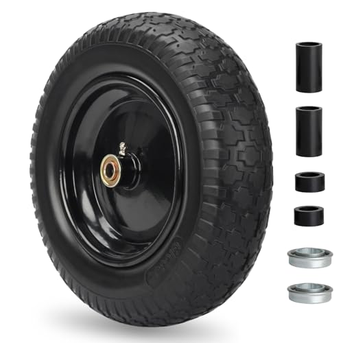 GICOOL 3.50-8 Wheelbarrow Tire 14.5 Flat-free Solid Tire and Wheel with 5/8 Axle Bore Hole 3-6 Centered Hub for Wheelbarrow Trolley Dolly Go Kart Universal Fit 4.80-8 4.00-8 4.00-6