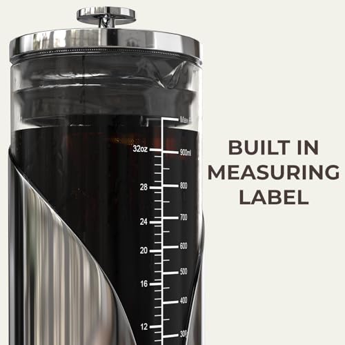 Image of Cafe du Chateau Cold Brew Coffee Maker - 34 Ounces - 304 Grade Stainless Steel Filter - Borosilicate Glass Body - Iced Coffee Maker - Dual Layer Airtight Silicone Seals