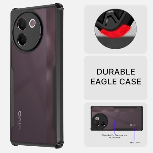 Image of Pikkme Vivo V30e 5G Back Cover | Crystal Clear Transparent Back | Ultra Hyrbid | Full Camera Protection | Raised Edge | Bumper Back Case (Black)