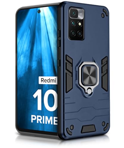 Image of WOW IMAGINE Tough Armor Bumper Back Case Cover for Xiaomi Mi Redmi 10 Prime | with Ring Holder & Kickstand in-Built | Excellent 360 Degree Protection (Blue)