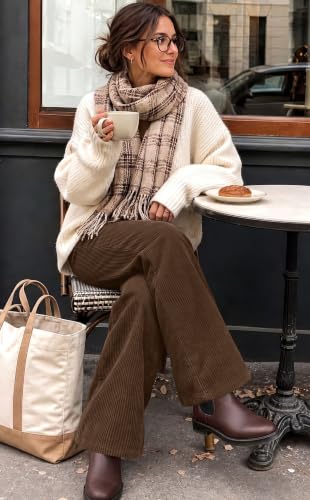 Sampeel Womens Corduroy Palazzo Pants High Waisted Trousers Brown S - image 3