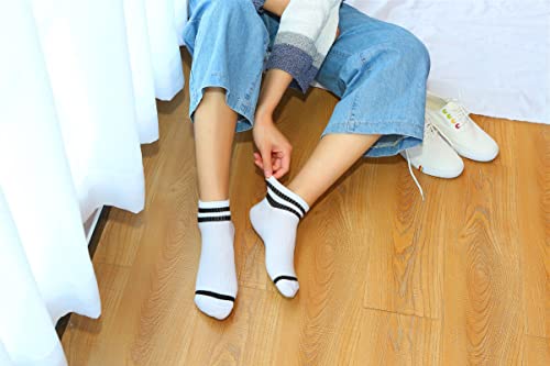 Two Stripes Ankle Socks Solid Color Low Cut Socks for Women, Men, 5 Pack, Multicolor 23