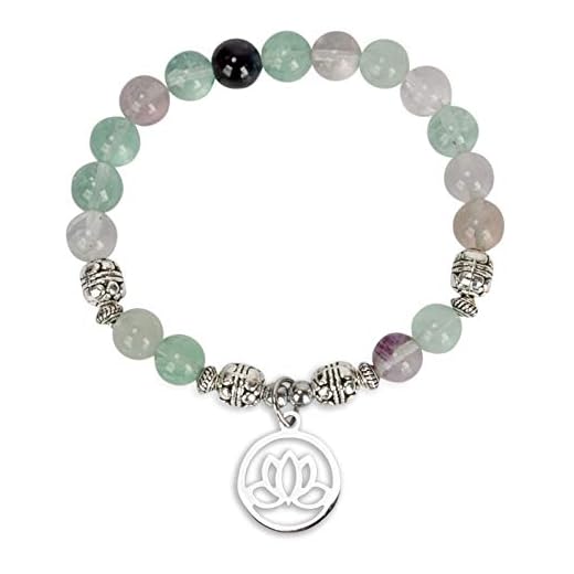 Lotus Crystal Fluorite Healing Energy Bead Bracelet for Women Stainless Steel and Alloy