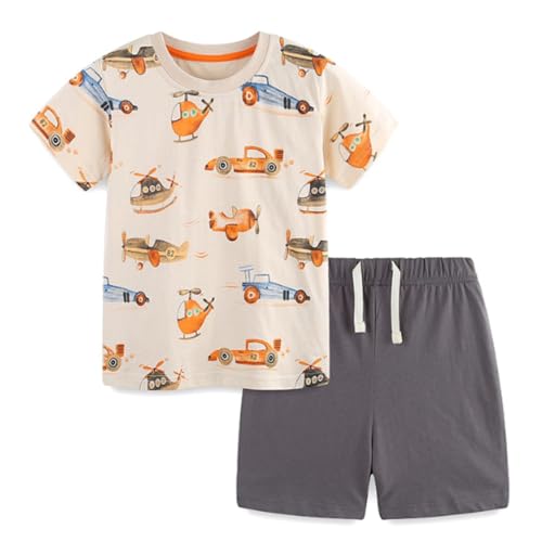 Image of Toddler Boy Clothes Cartoon Cotton Summer Short Sleeve T-Shirt and Shorts Kids Outfit Set 2-7 Year