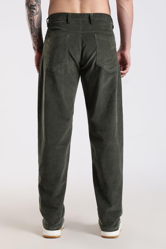 Image of NEVER NEUD Men's Corduroy Trousers | Stylish Straight Fit 4 Pocketed Corduroy Pants for Men | 98% Cotton 2% Elastane | Mid Rise | Comfortable Casual Regular Fit Pants | Button Closure