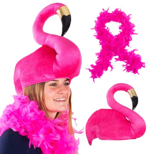 Tigerdoe Flamingo Hat - Pink Feather Boa - 2 Pc Set - Flamingo Costume - Hawaiian Accessories - Beach Party - Flamingo Accessories
