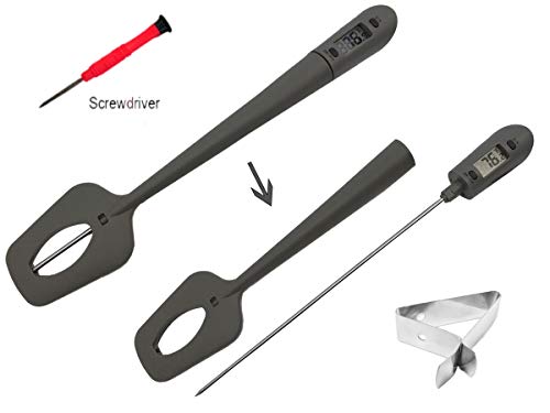 Efeng Candy Thermometer Spatula With Pot Clip – Silicon Grey Chocolate Spatula With Thermometer Built In,Candy Thermometer,Thermometer Spoon For Chocolate, Candy,Creams,Sauces,Jams Meat Cooking #TOP7