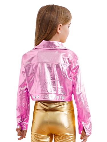 Kids Girls Shiny Metallic Biker Motorcycle Jacket Coat Long Sleeve Jazz Hip Hop Dance Tops Windbreaker Outwear2