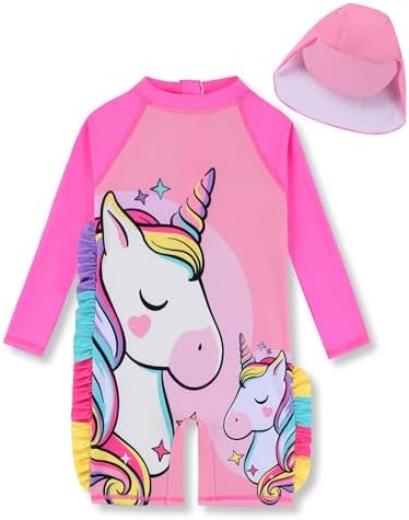 Girls Long Sleeve Rashguard Sets Kids One Piece Swimsuit Bathing ...