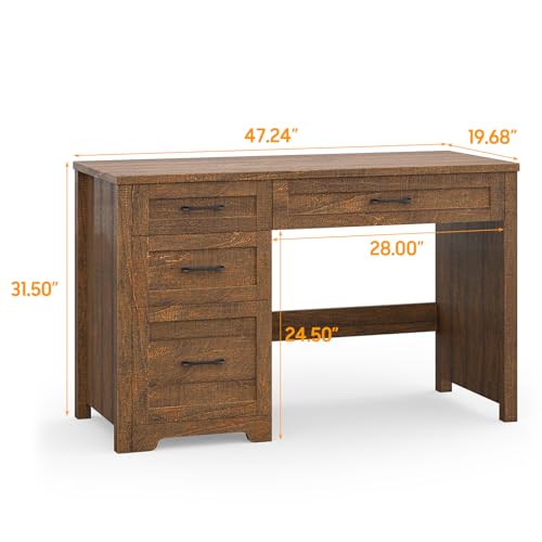 Image of Vabches Home Office Desk with 3 Storage Drawers, Red-Brown