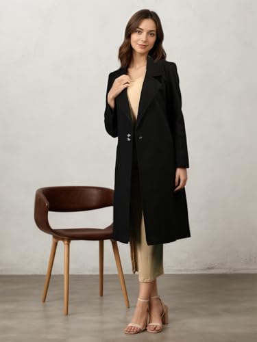 Image of CHKOKKO Women Wool Stylish Winter Coat Single Breasted,Long Length Trench Overcoat With Collar & Convenient Front Side Pockets,Suitable As An Elegant Formal Or Semi Formal Wear