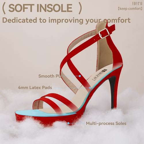 Image of IDIFU IN4 Platform High Heels for Women Strappy Heeled Sandals Square Toe Heels Stiletto Heels Women's Wedding Party Bridal Sexy Dress Shoes Open Toe Heels
