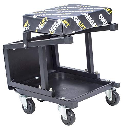 Omega Lift 91305 2-in-1 Mechanics Creeper Seat/Step Stool, 7.88'' Height, 17.72'' Width, 15.75'' Length, Black by Omega Lift Equipment - Used condition - US$53.38