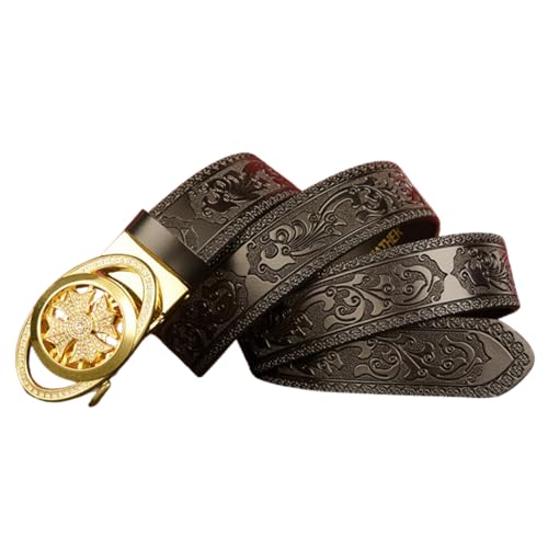Ceinture en cuir à cliquet avec fleur sculptée rétro chic - 3
