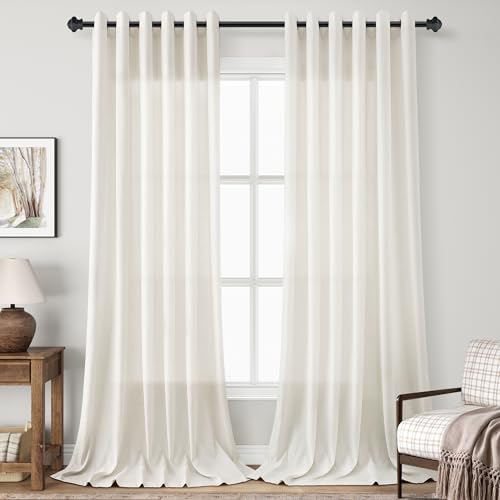 Image of Extra Wide Cream Linen Grommet Curtains 108 Inch Length 9FT for Living Room Neutral Farmhouse Light Filtering Semi Sheer Drapes Ceiling to Floor for Large Privacy Window Curtain Natural Ivory 70x108