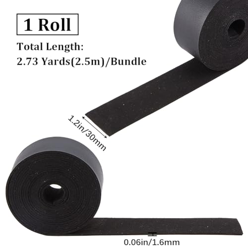 GORGECRAFT 30mm Wide Black Leather Strips 98 Inch Long Lychee Grain Flat Leather Cord 1.6mm Thick Imitation Leather Strap Threads Strings for DIY Crafts Guitar Belt Handles Making Braiding Ropes - Image 2