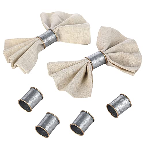 Mygift 6 Piece Galvanized Metal Farmhouse Cloth Napkin Rings, Dining Napkin Ring With Brass Tone Rim - Handcrafted In India #TOP19