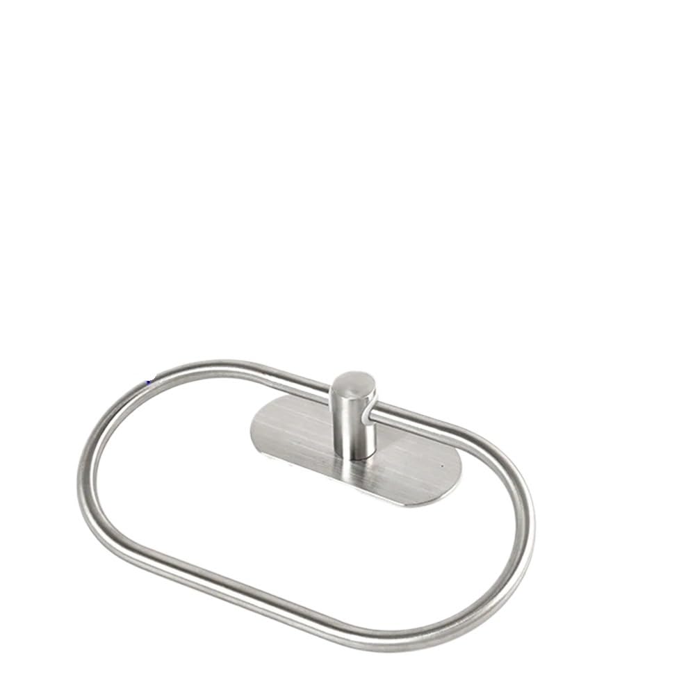 Towel Rail Stainless Steel Towel Holder Self-adhesive Bathroom Towels Rack Black Washhand Hanger(Silver Towel Holder)