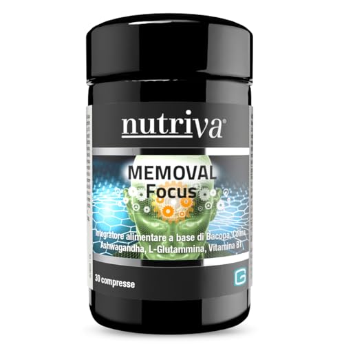 NUTRIVA Memoval Focus, Integratore alimentare a base di Bacopa, Colina, Ashwagandha, L-Glutammina, Vitamina B1. Utili al mantenimento della memoria e al benessere mentale. 30 compresse.