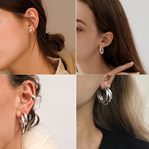 36 Pairs Gold Earrings Set For Women Girls, Fashion Pearl Chain Link Stud Drop Dangle Earrings Multipack Hoop Earring Packs, Hypoallergenic Earrings For Birthday Party Jewelry Gift #TOP3