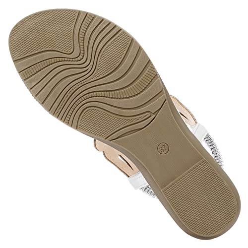 Zriey Women's Open Toe Flat Sandals Beach Sandals Beaded Flower Rhinestone Flat Sandals Low Heels Dress Wedding Party Driving Shopping Travel Shoes Silver Size 5 #TOP4