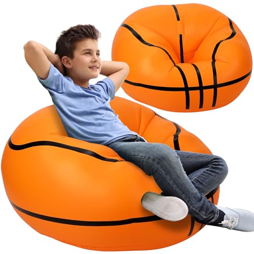 Menkxi 2 Pcs Inflatable Bean Bag Chair Basketball Beanbags 43in Creative Inflatable Sofa Sports Ball Household Lazy Chair PVC Air Cushion Sofa for Living Room Balcony Garden Camping Hiking