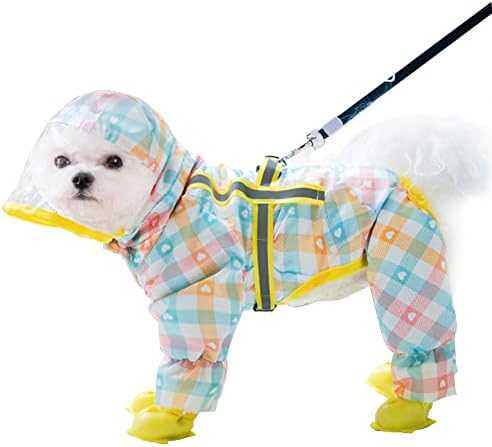 Mitili Cute Puppy Dog Raincoat Four-Legged Waterproof All-Inclusive with Hat,Waterproof Rain Jacket with Night Reflective Strip Small Medium Dogs Pet Poncho Clothes (XS(Back Length:7-10"), Pink Plaid)