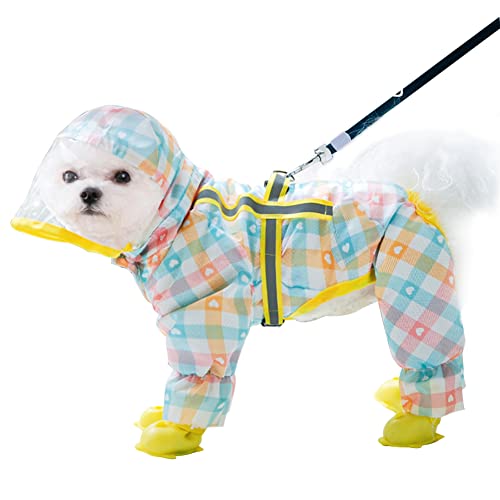 Mitili Cute Puppy Dog Raincoat Four-Legged Waterproof All-Inclusive With Hat,Waterproof Rain Jacket With Night Reflective Strip Small Medium Dogs Pet Poncho Clothes (Xs(Back Length:7-10"), Pink Plaid) #TOP3