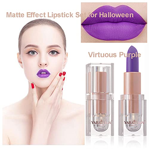 6Pcs Halloween Cos Matte Black Lipstick Set, Cosplay Vamprie Masquerade Blood Black Green Purple Brown Violet Long Lasting Cruelty Free For Lip Makeup #TOP3