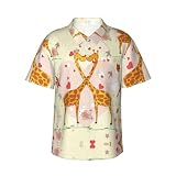 qaskuu Camisa hawaiana de manga corta para hombre, diseño de jirafa, corazón, flor, mariposa, ajuste holgado, con botones y cuello de solapa para el verano, Negro, M