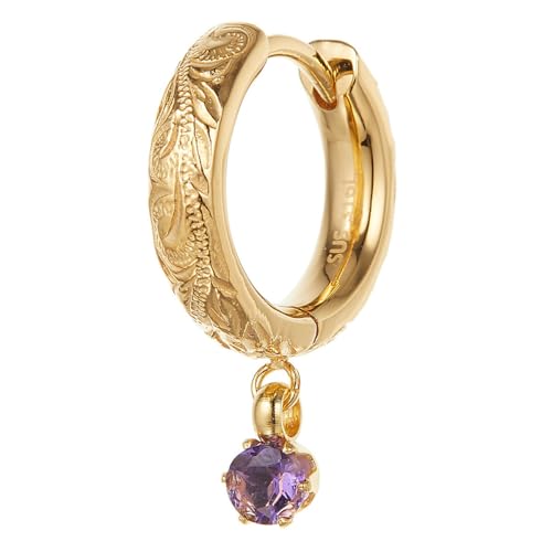 Piena フープピアス レディース サージカルステンレス316L製 片耳用 1個売り ハワイアンジュエリー 一石 プルメリア スクロール 中折れ つけっぱなし 低刺激 金属アレルギー対応 (ゴールド(片耳用)/アメジスト)