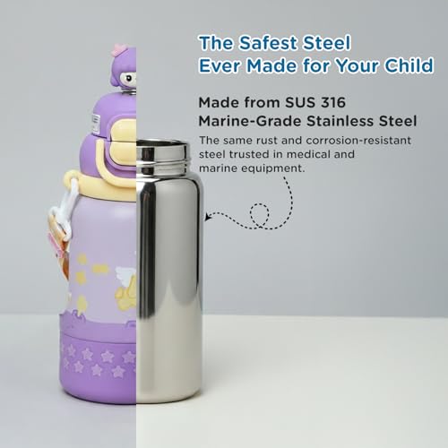 Image of Mee Mee Oasis Sip Kids Insulated Water Bottle 460ml | SUS316 Stainless Steel | 3-in-1 Straw, Spout & Sip Lid | Leakproof School Bottle for Kids | 12H Cold & 8H Hot | BPA-Free Sipper with Strap