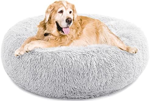 YOJOGEE Calming Donut Dog Bed for Medium Small Dogs Cats, Fluffy Anti Anxiety Dog Beds Washable Puppy Bed Non-Slip Plush Cuddler Warming Round Faux Fur Pet Bed