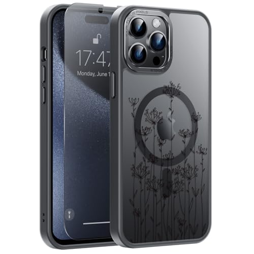 Coque iPhone 15 Pro Max anti-espion fleurie pour femme