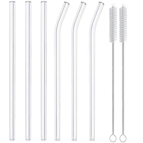 6 Pack Reusable Glass Straws with Cleaning Brushes