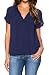 LILBETTER Women Chiffon Blouse V Neck Short Sleeve Top Shirts (L, Navy Blue)