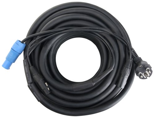 Pronomic Stage EUPPD-15 Câble Hybride Compatible Schuko/Powercon + DMX 3 Broches, 15m (idéal pour le câblage des effets lumineux & éclairage de scène)