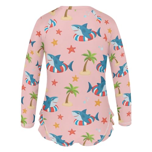 Shark Lifebuoy Palm Starfish Girls Rash Guard Swimsuits Long Sleeve One Pieces Bathing Suit UPF 50+ Zipper Swimwear3