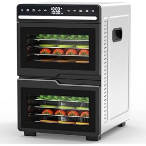 Dual Chamber Food Dehydrator, 12 Stainless Steel Trays, 1100W, Independent Temperature & Time Control for Two Chambers, Flavor Separation Perfect for Jerky, Fruit, Vegetables, Pet Treats
