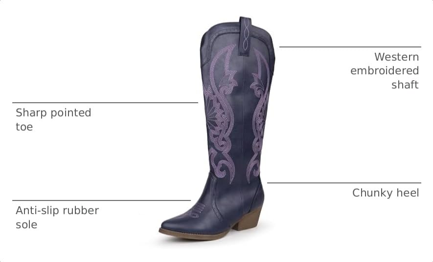 Image of Hawkwell Women's Cowboy Cowgirl Boots Slip On Pointed Toe and Block Heel Shoes with Classic Embroidered Pull On Tall Boot for Ladies Dress Western Knee High Boots