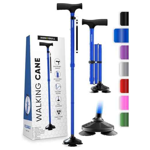 HONEYBULL Walking Cane for Men & Women - Foldable, Adjustable, Collapsible, Free Standing Cane, Pivot Tip, Heavy Duty, Walking Sticks, Folding Canes for Seniors & Adults (Blue)